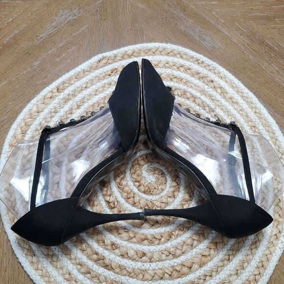 Stuart Weitzman T Strap Womans Crystal Embellished black heels, SIZE 8 - Picture 7 of 12